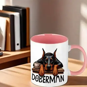 1pc Novelty Doberman Coffee Mug - 11oz Dog Lover Gift with Playful "DOBERMAN" Text & Coffee Cup Design, Hand Wash Only, Reusable for Coffee, Tea, Hot Chocolate, Pet Lover Gift, Funny Gift Mug, Dog Illustration Mug, Hand Wash Mug