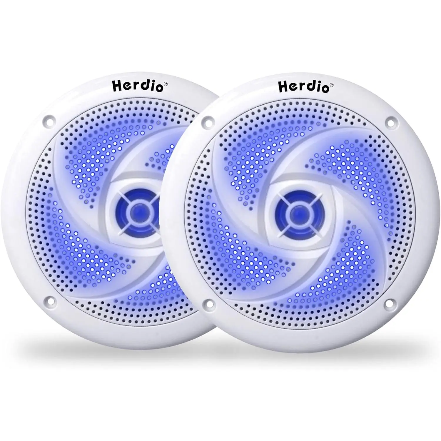 Herdio 6.5 in 240W Passive Water Resistant Outdoor Bluetooth Speakers - 2-Way Low-Profile Slim Marine LED Lights Speakers, Mobile-Compatible for Boat, RV (White)