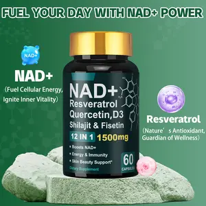 500mg NAD+ Supplement | Natural Herbs, Contains Shilajit & Resveratrol | Supports Skin Anti-Aging, Energy & Focus | Gluten-Free, Vegan Softgels, 60 Count