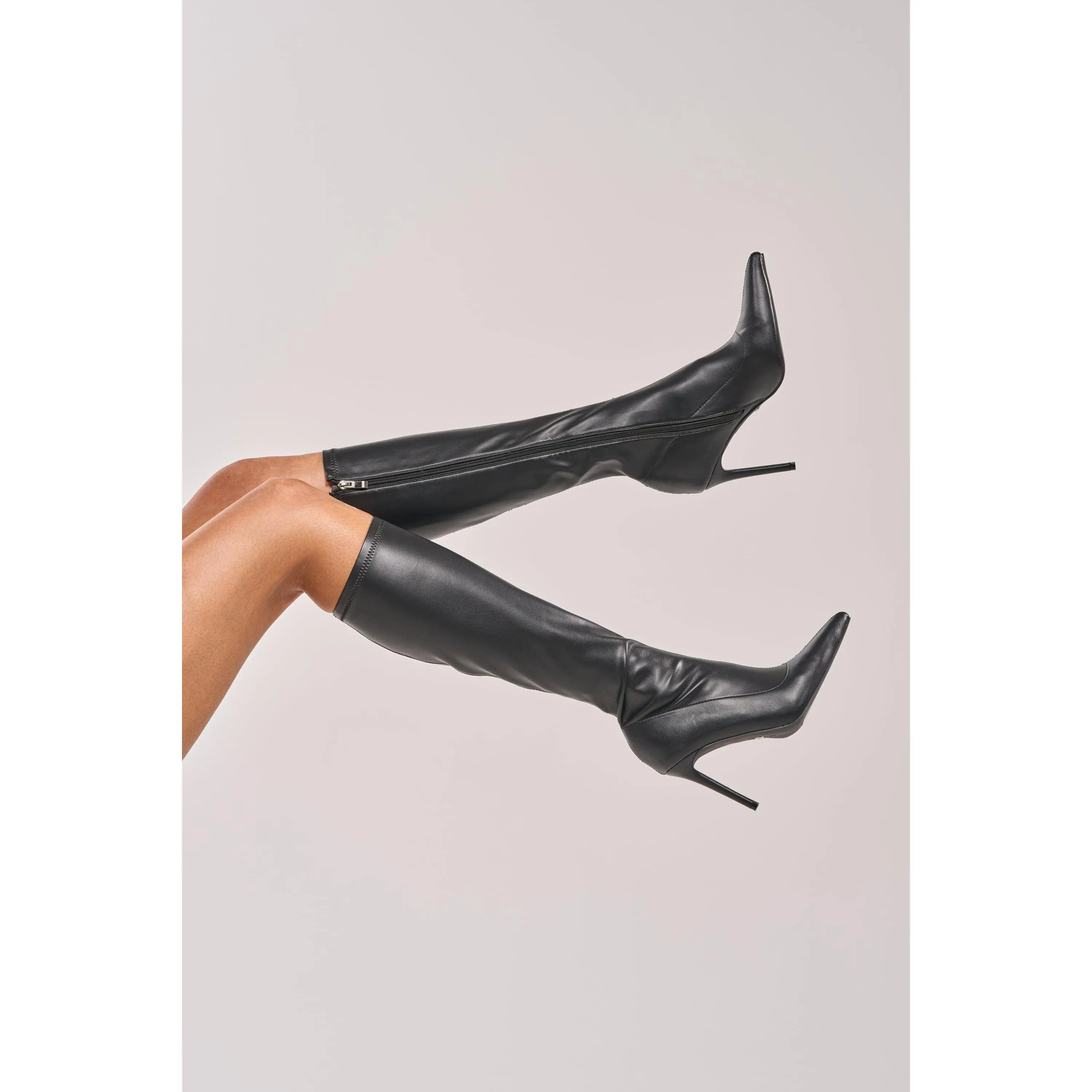 AZALEA WANG CALANA BLACK 4 WAY STRETCH PU STILETTO BOOT