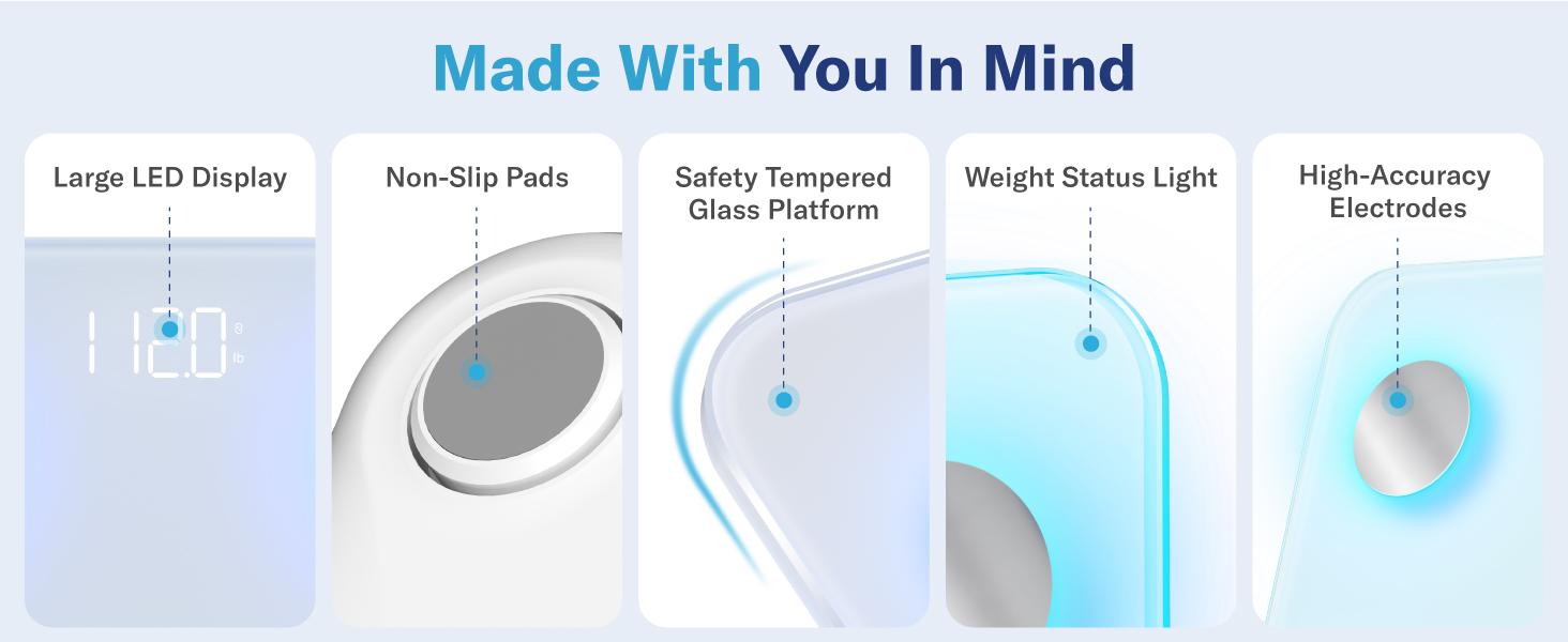 Alcedo Smart Scale for Body Weight, 7-Color Glowing Bluetooth Digital Bathroom Scale for BMI and Body Fat, Body Composition Monitor with Smartphone App