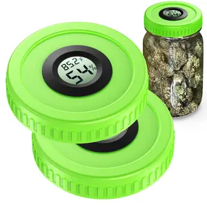 Mason Jar Lid Built-In Stash humidity and Thermometer Lid for Wide/Regular Mouth Mason Jar,Stormproof Herb Storage,2pcs