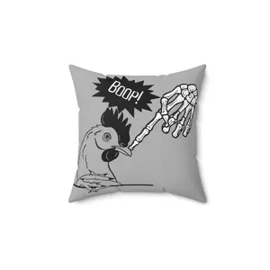Funny Farmhouse Chicken Getting "Booped" by Skeleton Halloween Spun Polyester Square Pillow, Halloween Décor Pillow