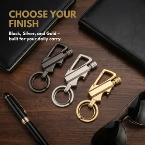 Multifunctional Portable Keychain - Bottle Opener, Lighter, Keychain - Black, Silver, and Gold