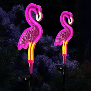 Solar Lights Outdoor Decor, Solar  Flamingos Outdoor for Yard Decorations, Neon Solar  Garden Lights for Outside,Pathways,Patio or Lawn Decor(2Pack)