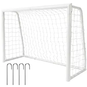 6x4 Ft Metal Soccer Goal for Backyard Training, Heavy Duty Steel Football Net with 4 J-Shape Ground Stakes, High-Visibility White Soccer Gate for Kids Youth Adults Practice, Easy Assembly Outdoor Sports