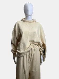 Cream Cotton Loungewear Set – Wide-Leg Sweatpants and High-Neck Sweatshirt for Cozy Everyday Style