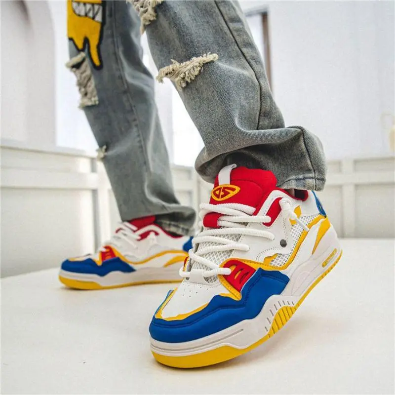 Men's White Streetwear Shoes, Lace-up PU Upper Casual Trainers for 4-Season Footwear Fashion, Small Size