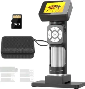 JL112 Handheld Microscope for  Adults, Portable Pocket Microscope with 2" LCD Screen, 1080P USB Microscope Camera with 8 LED Lights, Compatible with Windows, Microscope Slide Kit, 32GB