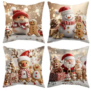 Jit Christmas Pillowcases Set, 4pcs Festive Designs, Cozy Home Decor, Zippered Covers Only, 17.72x17.72 Inches, Ideal for Sofa & Bedroom
