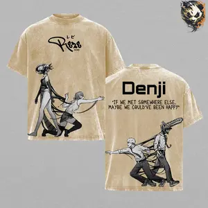 Denji x Reze Washed Tee – Chainsaw Man Anime T-Shirt, Tragic Romance Between Chainsaw Devil and Bomb Girl Love Betrayal Chaos Emotional Connection Dark Legacy Vintage Streetwear