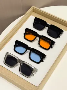 4 Pairs Multicolor Options Sunglasses, Bold Frame Square Design, Slimming Face, Versatile Casual Glasses Set, Ideal for Street Style & Travel, Lightweight, Portable Convenience, Bold Square Shades