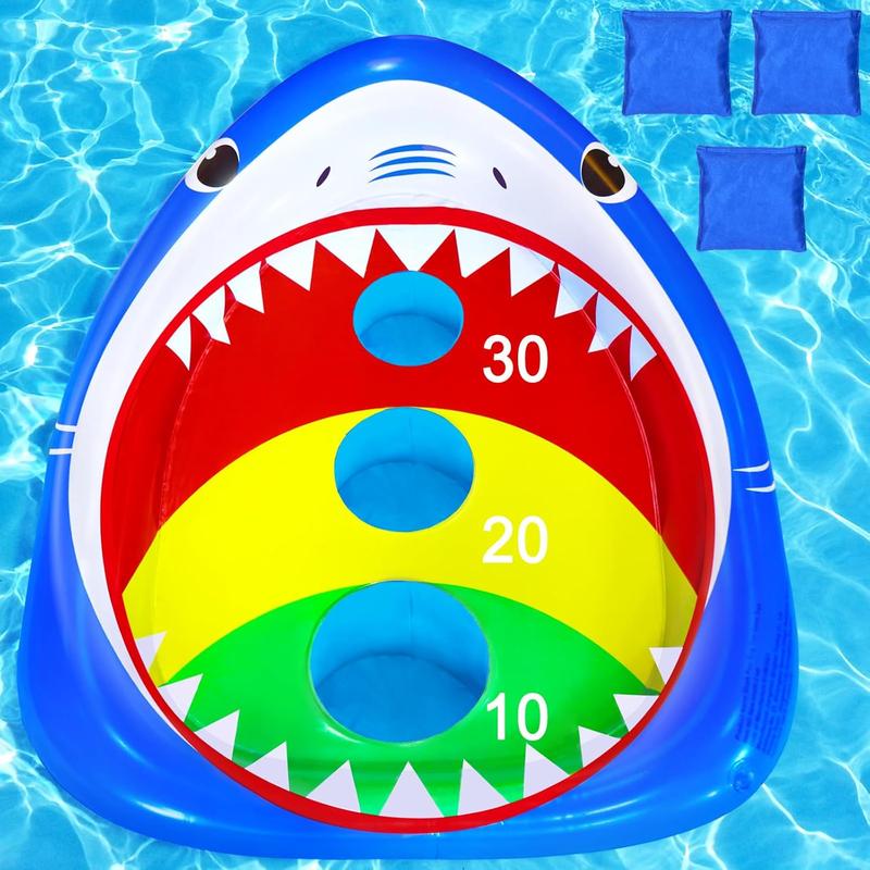 Kids Fun Pool Toys,Inflatable Shark Cornhole Board Floating Water Game ...