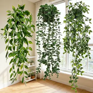 3 Pack Artificial Hanging Potted Plants | Fake Hanging Greenery for Home, Office, Shelf, Wall, Balcony, Patio Decor