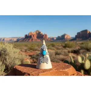 Handcrafted Kingman Turquoise Arrow Ring - size 8.25