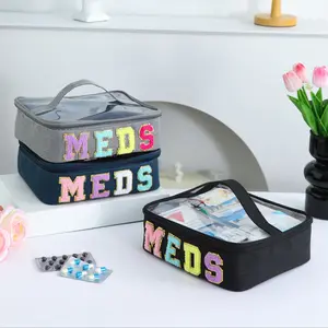 Transparent Visible Medicine Box, Drug Storage Bag with Embroidered Lettering, Available in 3 Colors, Durable Lightweight Organizer, Ideal for Organizing Medications