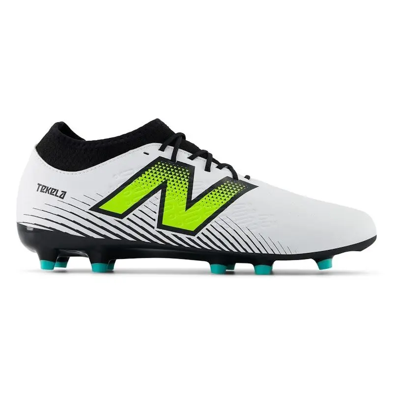 New Balance Tekela Magique FG V4 White Hi-Lite Black Firm Ground Soccer Cleats Football Boots Lightweight Control Shoes Lace-Up Performance Cleats Synthetic Upper TPU Outsole Natural Grass Soccer Shoes Adult Unisex Football Boots