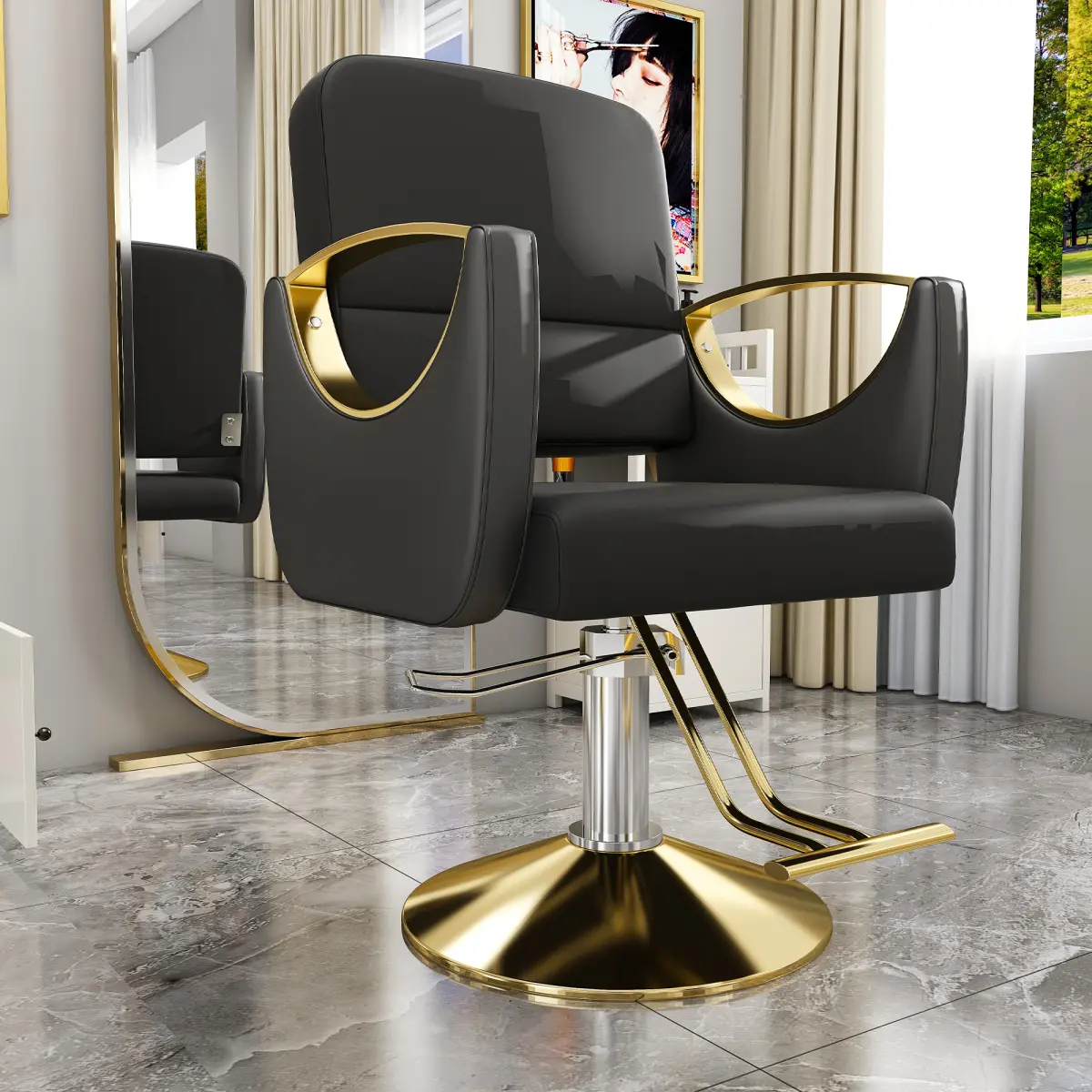 Hydraulic Salon Chair - 360° Swivel Barber Stylist Chair with Pump, Non-Tilting Hairdressing Chair for Hair Salons, Tattoo & Beauty Spa (Professional Stylist Equipment)(Black+Gold) (Single Pack)