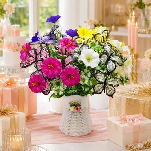 Realistic Butterfly Flower Bouquet with Vase, 4-Piece Colorful Artificial Floral Arrangement, Home Decor for Various Settings
