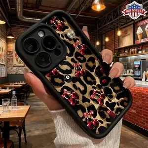 Cute Leopard Cherry Bow Pattern Aesthetic Case for iPhone 17 16 15 14 Pro Max 13 12 11 XR XS Plus Air Slim Shockproof Anti Scratch TPU Cover Gift For Girls Women Friends