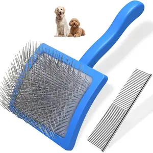 2PCS Slicker Brush for Dogs & Pet Comb,Professional Dog Grooming Brush (Goldendoodles,Poodles,Labradoodles) with Extra Long Pins to Effectively Remove Tangles, Knots and Mats (Blue)