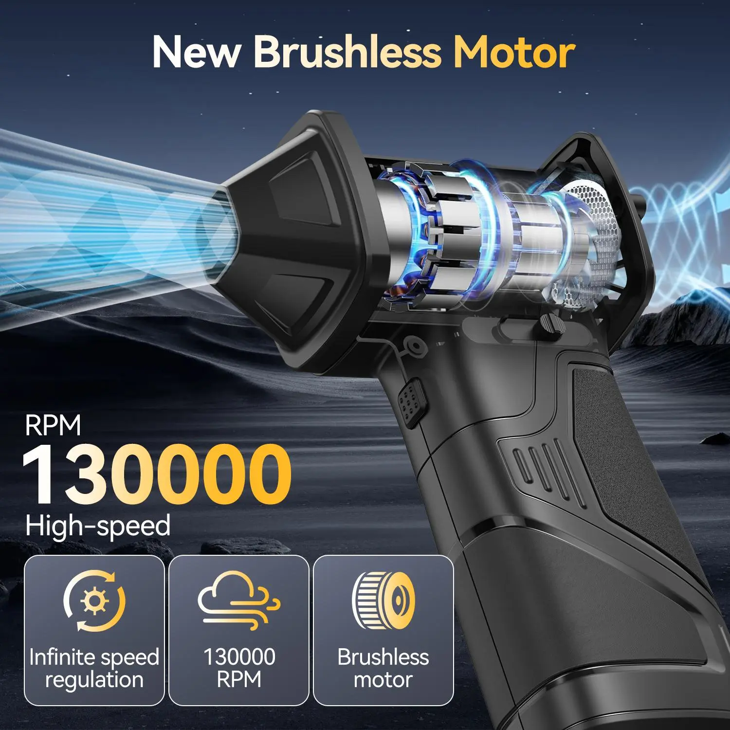 Electric Air Duster, Handheld Cordless High Speed Blower with 130,000 RPM Brushless Motor & 4000mAh Battery, 3-Speed for PC, Keyboard, and Car Cleaning, Handheld Cordless Blower