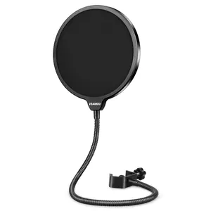 Aokeo O-Pop Professional Microphone Pop Filter Mask Shield For Blue Yeti and Any Other Microphone, Mic Dual Layered Wind Pop Screen With A Flexible 360° Gooseneck Clip Stabilizing Arm