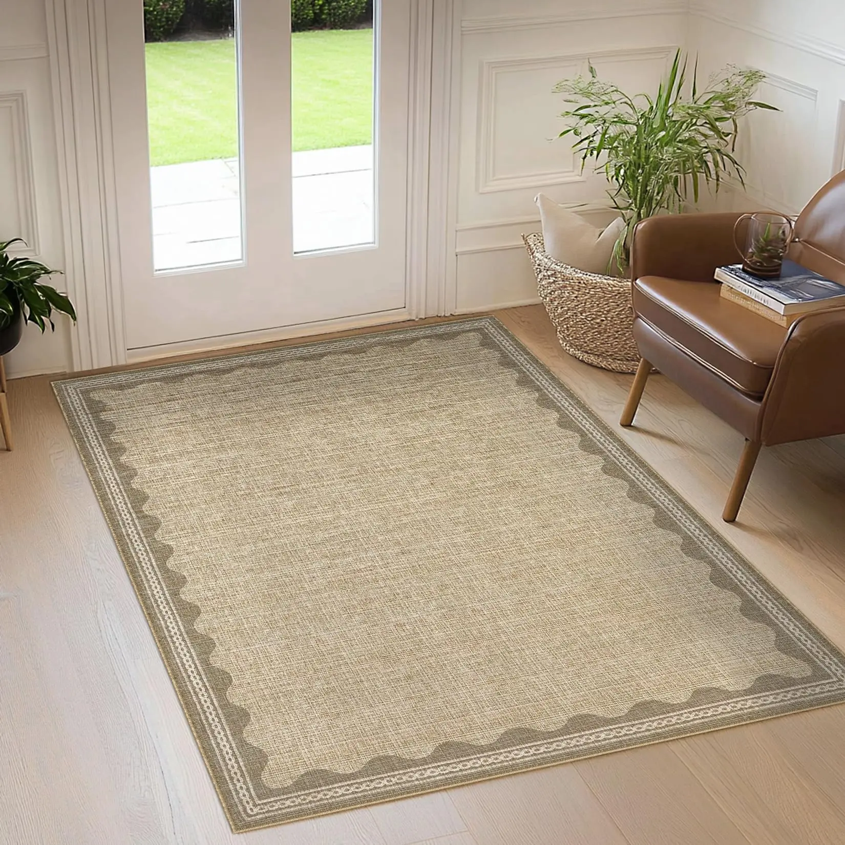GARVEE - 3 x 5 Inch Scalloped Rugs for Entryway, Solid Jute Rug for Bedroom and Girls, Washable 3 x 5 Inch Rugs for Living Room, Scalloped Bathroom Rug