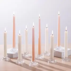 10Pcs Small Clear Glass Tapered Candlestick Holders Bulk Short Modern Decor Candle Holders For Table Centerpiece, Wedding, Christmas Dinner Party