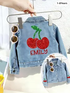 Girls' New Denim Jacket, Floral Pattern Back and Sleeves, Loose-Fit Casual Outerwear, Suitable for Spring, Summer, Autumn, Casual Cute Outerwear
