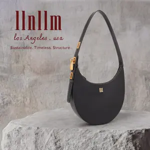 ARCLUXE SHOULDER PURSE — LEATHER CRESCENT BAG - New York Black