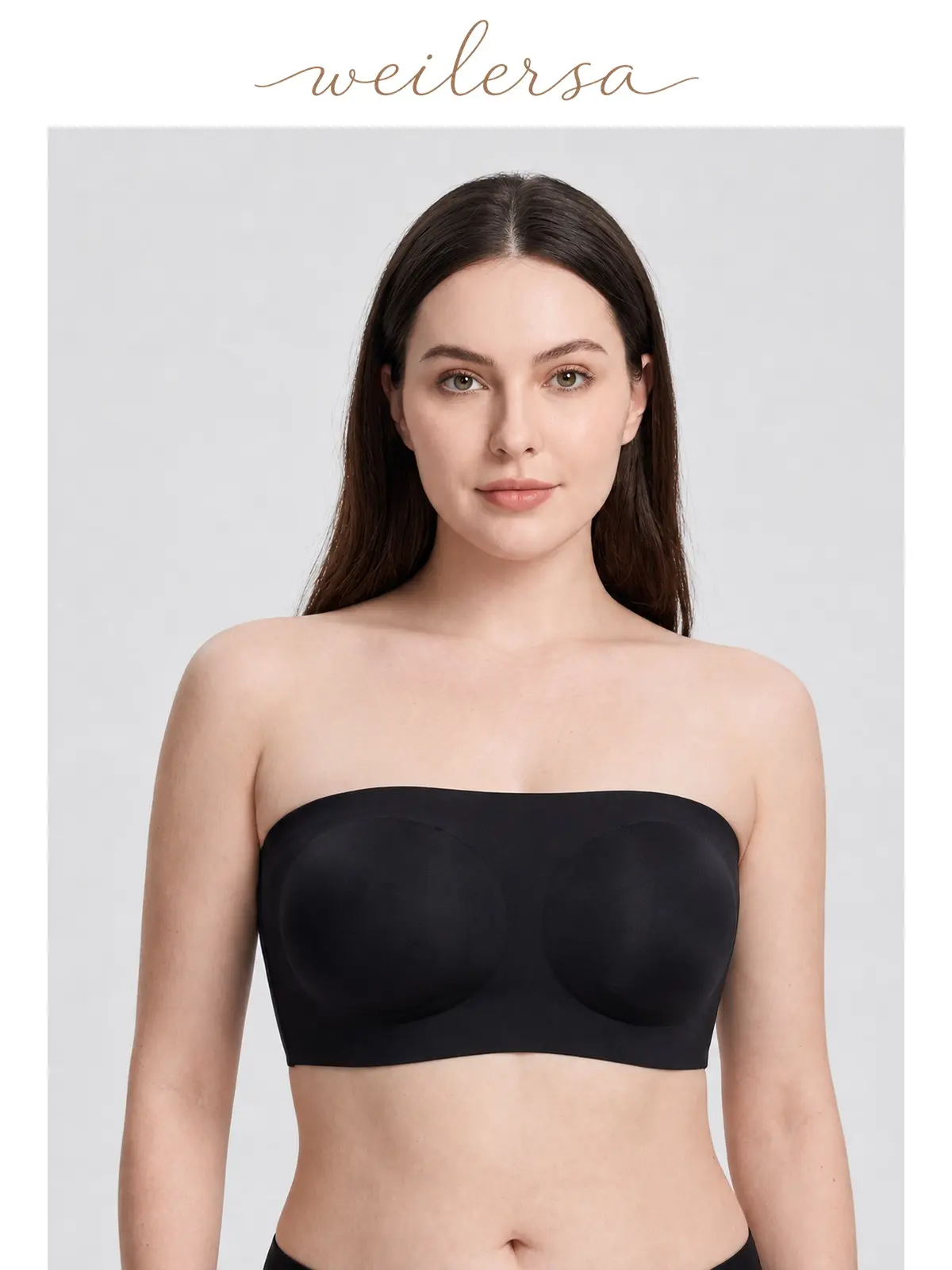 Weilersa Wireless Strapless Push-Up Bra, Lightly Lined Molded Cups, Summer Style, Cup-Enhancing Lift for Large Bust Women, Minimalist, Tie Back