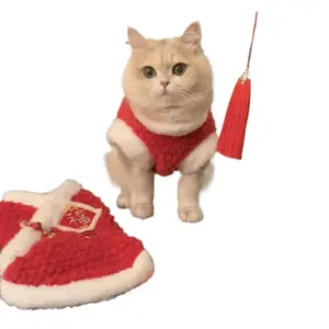 Cat New Year Clothes Autumn Winter Outfit Cute Blue Gold Gradient Ragdoll Cat Blue Cat Red Festive