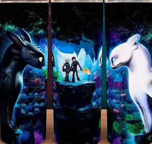 How to Train Your Dragon Night Fury and Light Fury Movie Cup Mug Tumbler 20oz with Lid and Straw - Elegant Drinkware for Movie Fans - Stainless Steel Plastic Reusable
