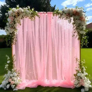 This 2-piece set features romantic pink pearl-embroidered tulle, suitable for wedding ceremony venues, bridal veils, wedding dresses, bouquet decorations, table runners, and dessert table decorations. Perfect for Valentine's Day.