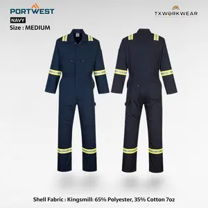 Portwest F128 Iona Xtra Enhanced Men's Casual Workwear Uniform - Plain Reflective High-Vis Coverall with Multi Pockets