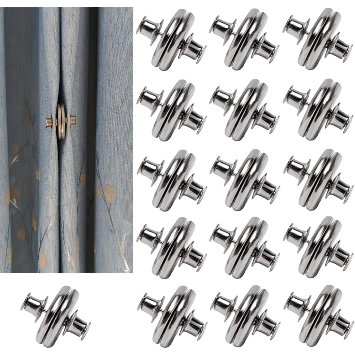 16 Pairs Magnetic Curtain Clips, Curtain Weights Magnets for Thin Drapery, Curtain Magnets Closure  Light Leaking, Double Sided Magnetic wtih Strong Heavy Magnets