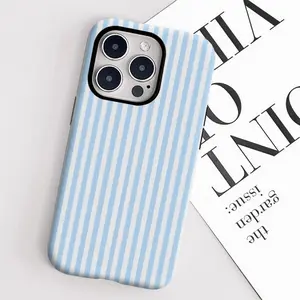 Fresh Blue and White Striped Phone Case for iPhone 17 Air 16PM 15PM 13/13 Mini 12 11 XS Max 7 SE2 Compatible with Samsung Galaxy S25