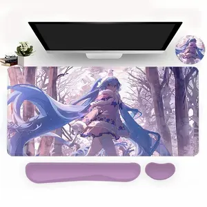 Anime Girl Pattern Mouse Pad Set, 4 Counts/set Including 1  Mouse Pad & 1 Keyboard Wrist Rest & 1 Ergonomic Mouse Pad & 1 Coaster, Desk Accessories for Home Office Gaming