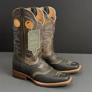 250-1H Negro Grasso Western Mens Boot Pull-on Genuine Leather Rubber Soles