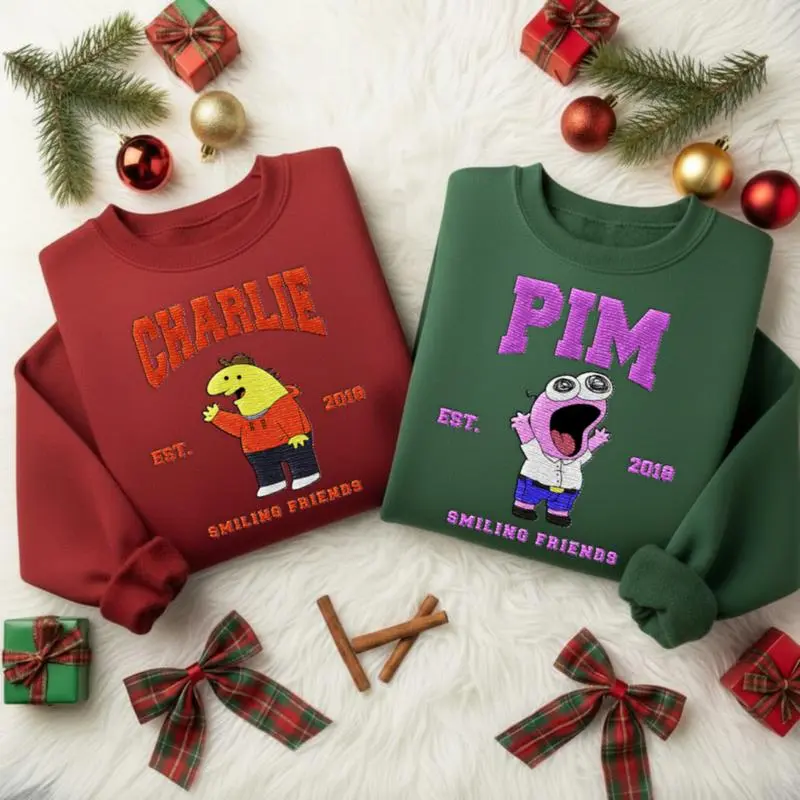 Smiling Friends Embroidered Sweatshirt, Funny Cartoon Inspired Crewneck Or Hoodie, Cozy Unisex Pullover, Cute Meme Character Apparel, Holiday Outfit, Matching Friends Gift, Casual Winter Wear, Thoughtful Gift For Friends And Fans