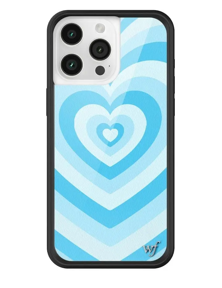 Blue Moon Latte Love | Limited Edition Trendy iPhone Case | Raised Protective Black Bumper | Women Owned Small Business | Latte Espresso Color Light and Dark Blue Hearts Aesthetic Design Cute | Safety Casing Protective | Gift for Her