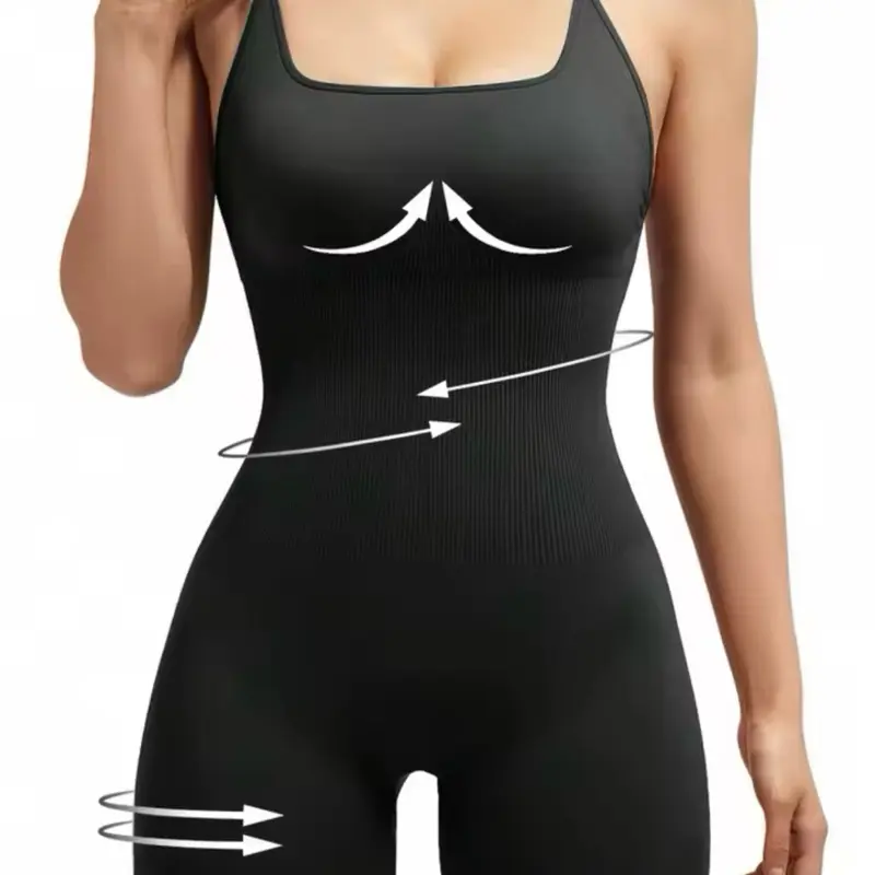 Women's Body Contouring Playsuit - Black, Fits Waist to Waist, Designed for Body Contouring, Comfortable Fit, Versatile Style