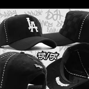 LA Baseball Cap with Studded Design and Checkered Pattern, Black Color, Adjustable Fit, Perfect for Sports and Casual Wear