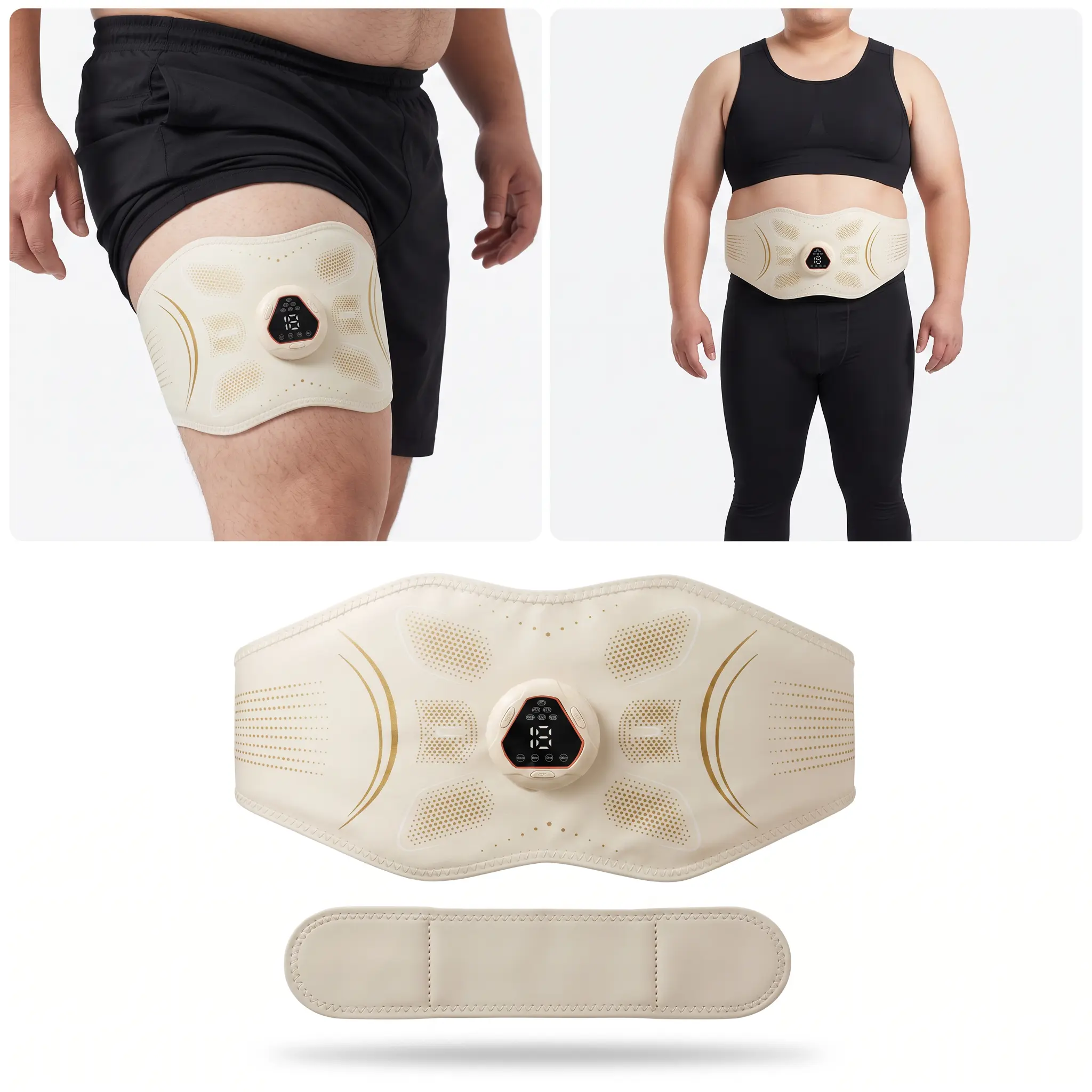 Women's Khaki Wearable Abdominal Fitness Belt - Breathable Soft Fabric, Adjustable Wrap-Style for Waist/Abdomen/Thighs, Post-Training Muscle Relax Accessory for Core Workout & Home Recovery Gear