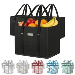 3-Pack Reusable Grocery Bags with Reinforced Bottom - Heavy-Duty Foldable Shopping Tote Bags for Supermarkets, Travel & Storage