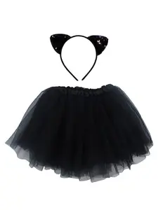 Adult Black Cat Costume - Tutu Skirt & Flip Sequin Headband Set for Adult or Plus Size