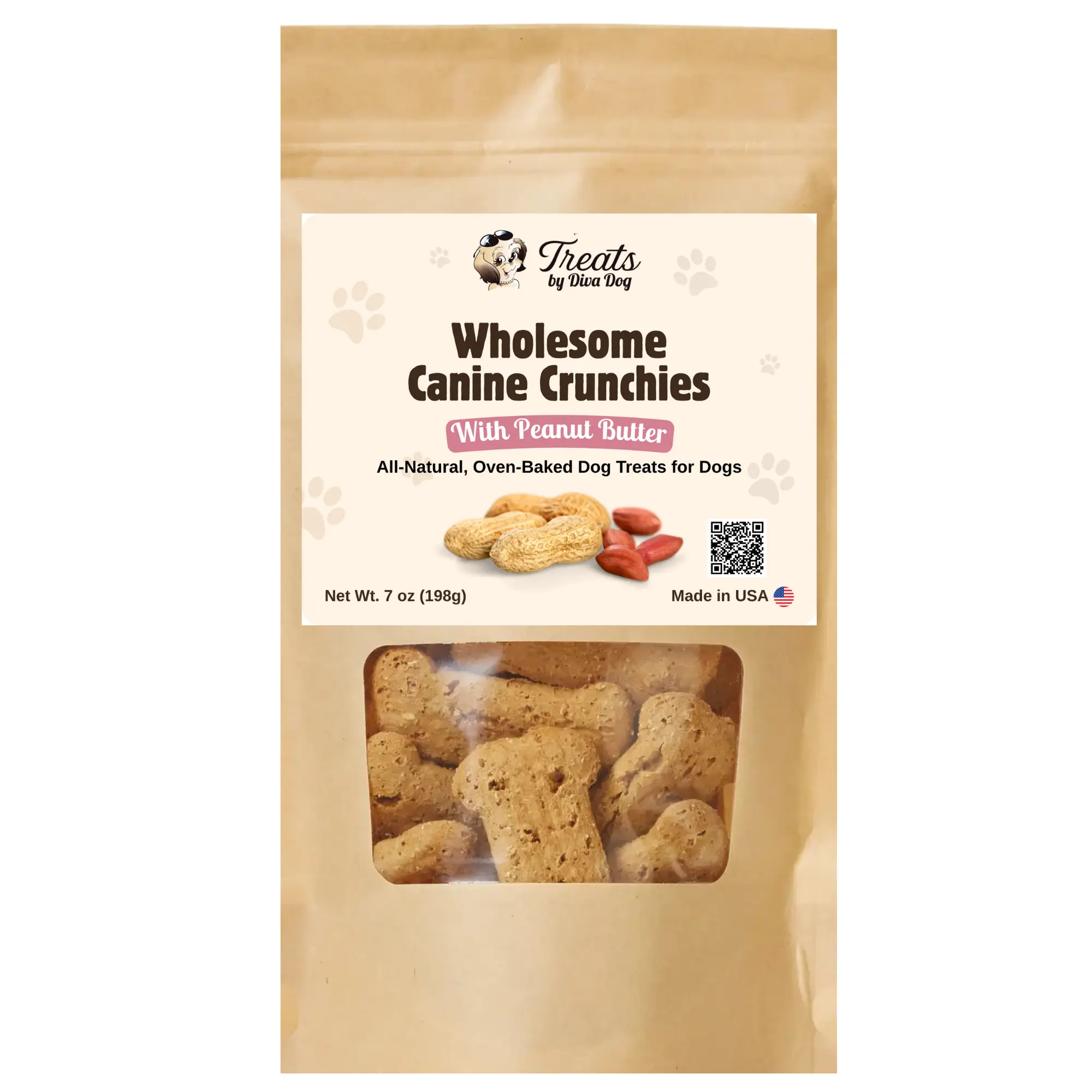 Treats by Diva Dog Wholesome Canine Crunchies Dog Treats,Peanut, All-Natural Oven-Baked, No Corn Wheat or Soy, 7 oz