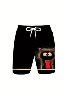 Men's Horror Monster Print Casual Drawstring Shorts, Loose-Fitting Comfortable Summer Bottoms, Trendy Streetwear for Daily Wear