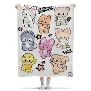Soft Funny K-POP Idol Cartoon Flannel Throw Blanket Cozy Machine Washable All Seasons Halloween Christmas Gift for Fans